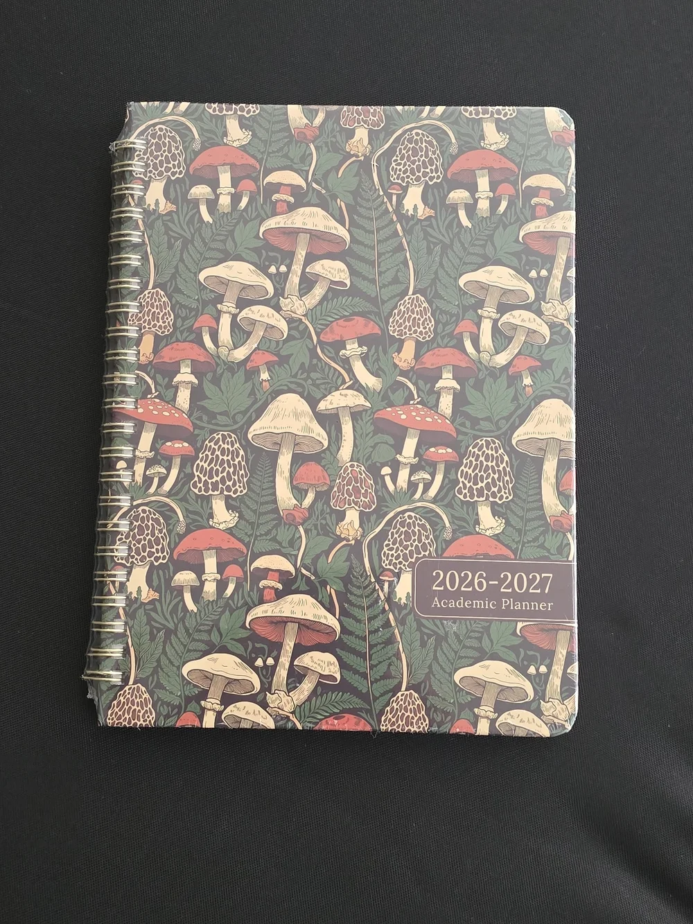 2026-2027 Academic Planner Spiral Notebook - Mushroom Pattern, Green and Red